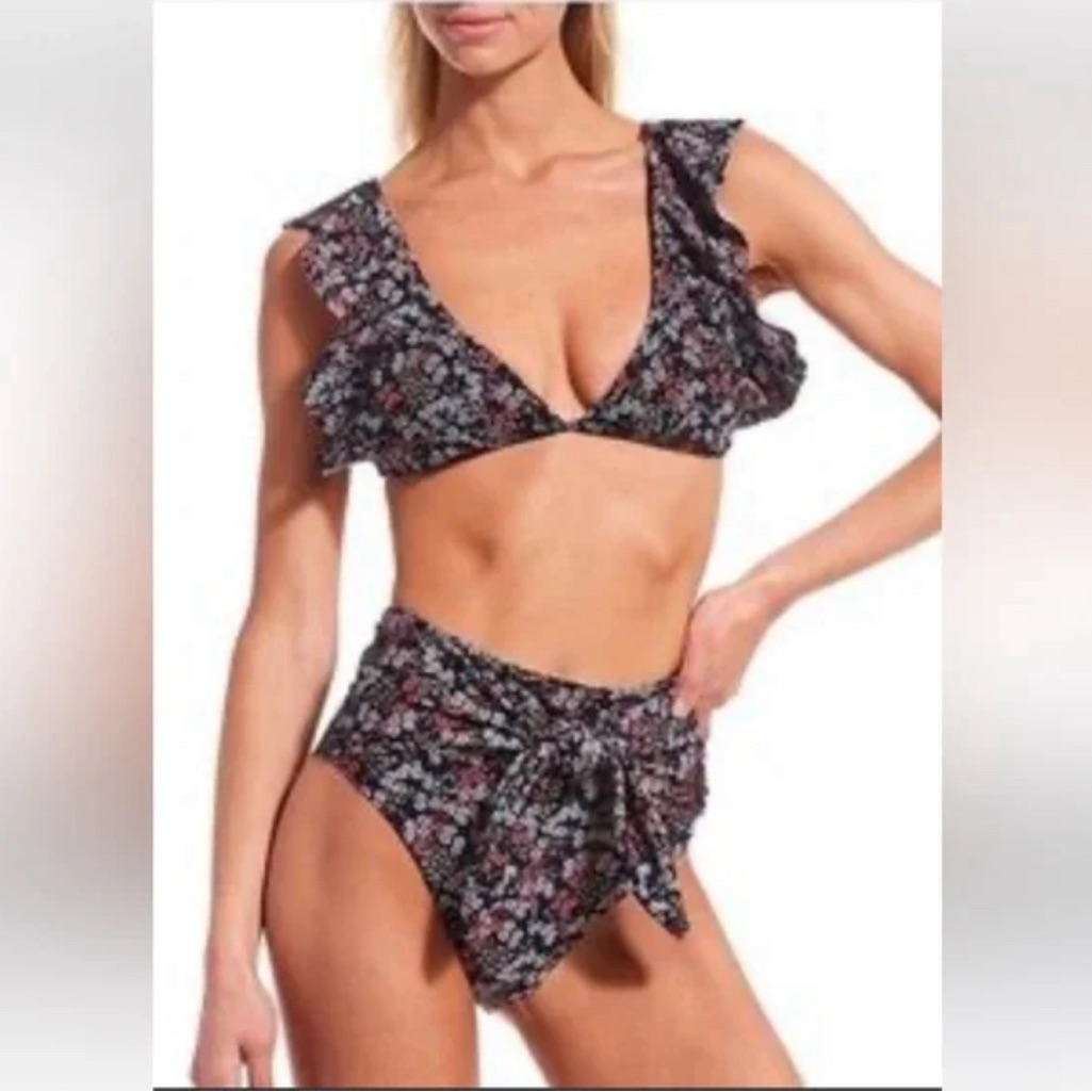 Nwt Chelsea & Violet Frenzie Floral Ruffled Bikini Top & High Waisted Bottom